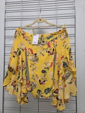 Rose & Olive Yellow Floral Off-Shoulder Ruffle Top